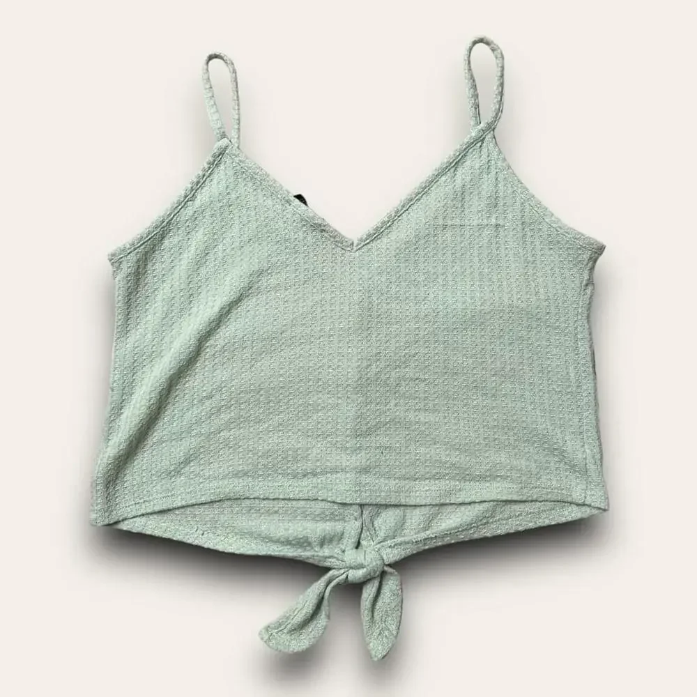 💟 2for$20 💟 Forever 21 Green Tie-Front Tank Top Buttons Waffle Knit Size M - Picture 4 of 4